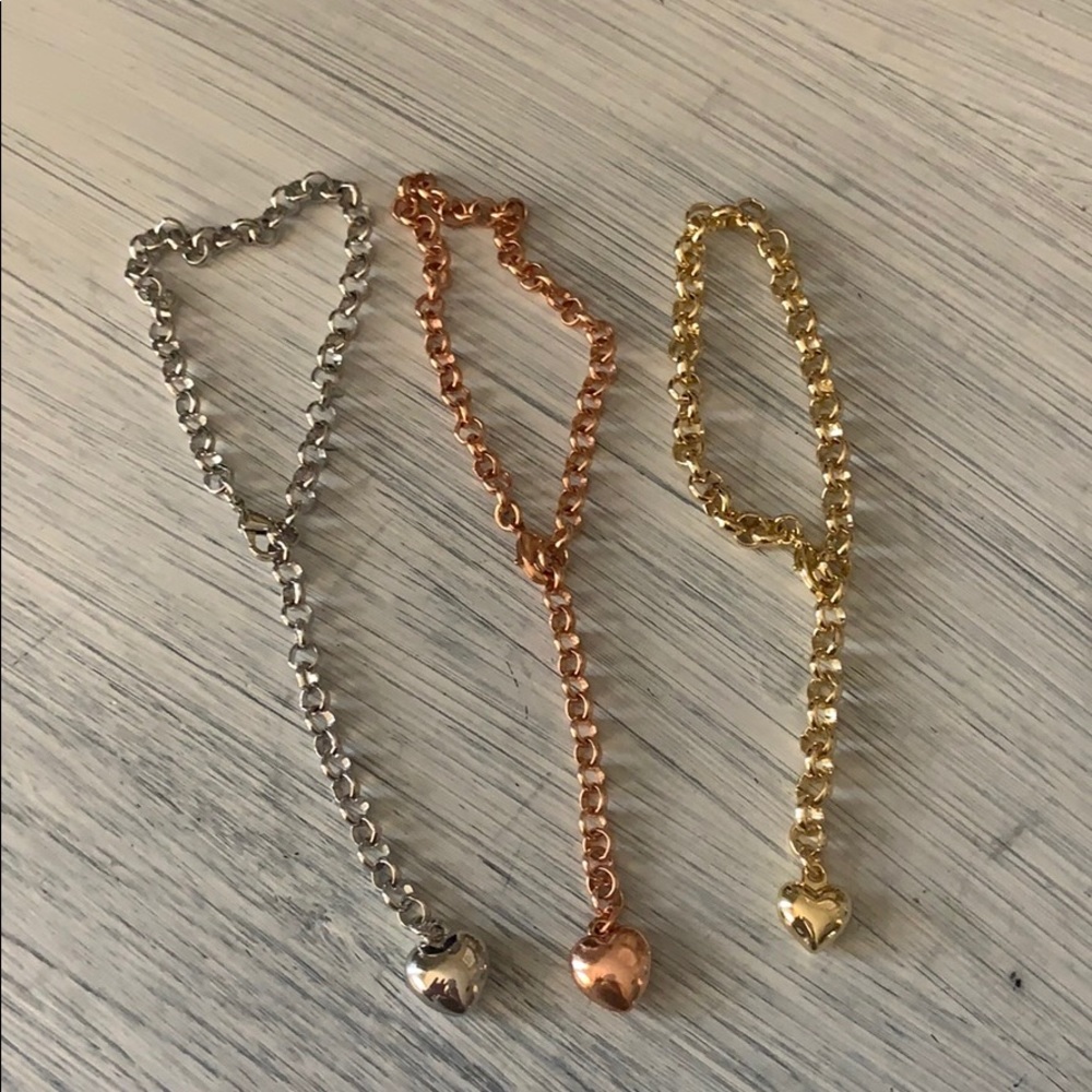 Set of 3 heart charm bracelets